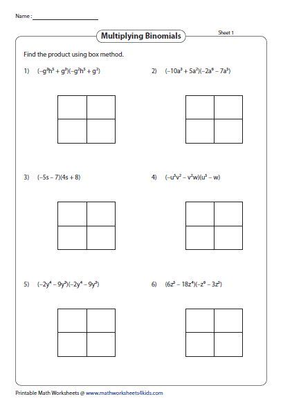 multiplying binomials worksheet box method